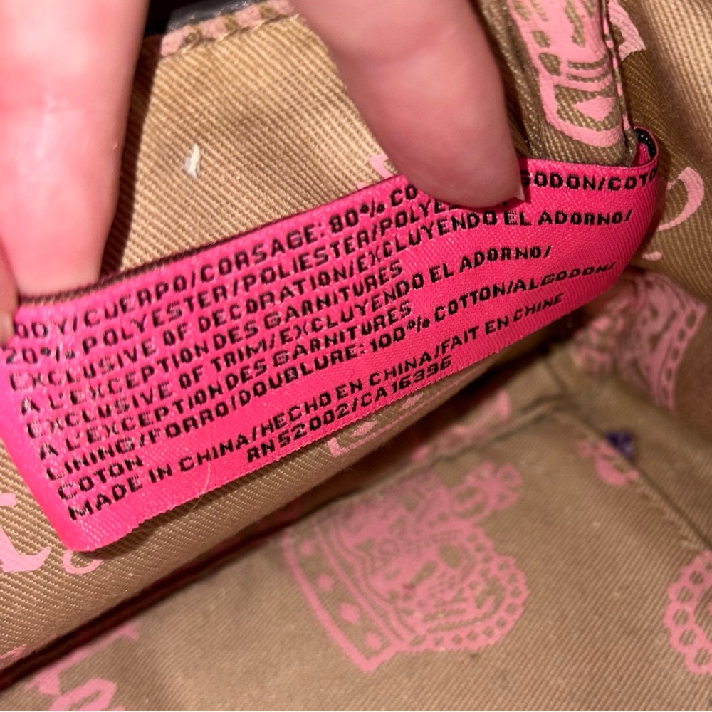 Y2K 2002 Vintage Juicy Couture Pink & Brown Velour Bowler Bag Purse - Picture 9 of 11